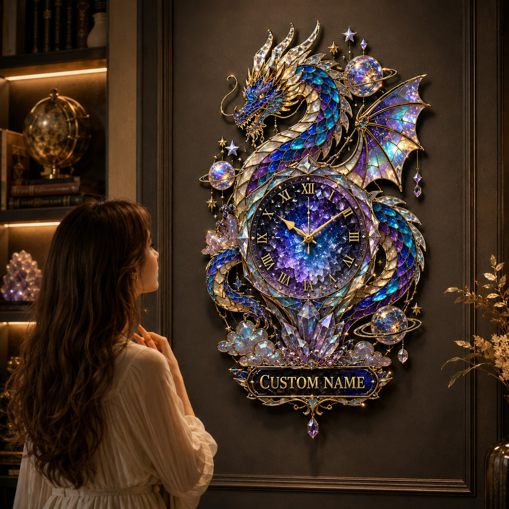 Galaxy dragon Custom Name Wall Clock — personalized with a custom name