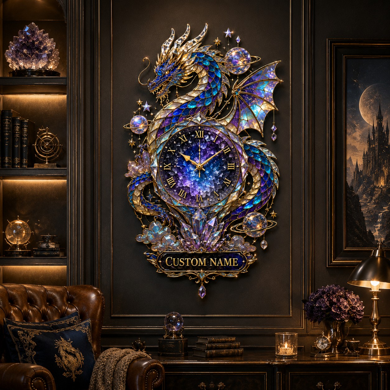 Galaxy dragon Custom Name Wall Clock — personalized with a custom name