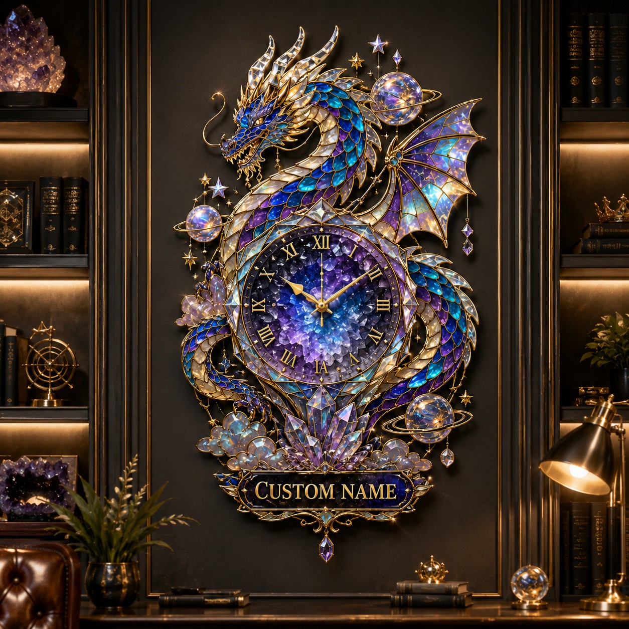 Galaxy dragon Custom Name Wall Clock — personalized with a custom name