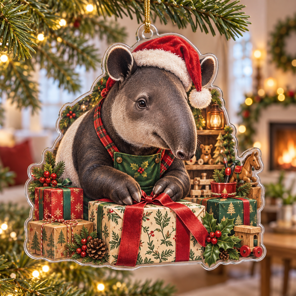 Tapir Acrylic Christmas Ornament — digital product visualization