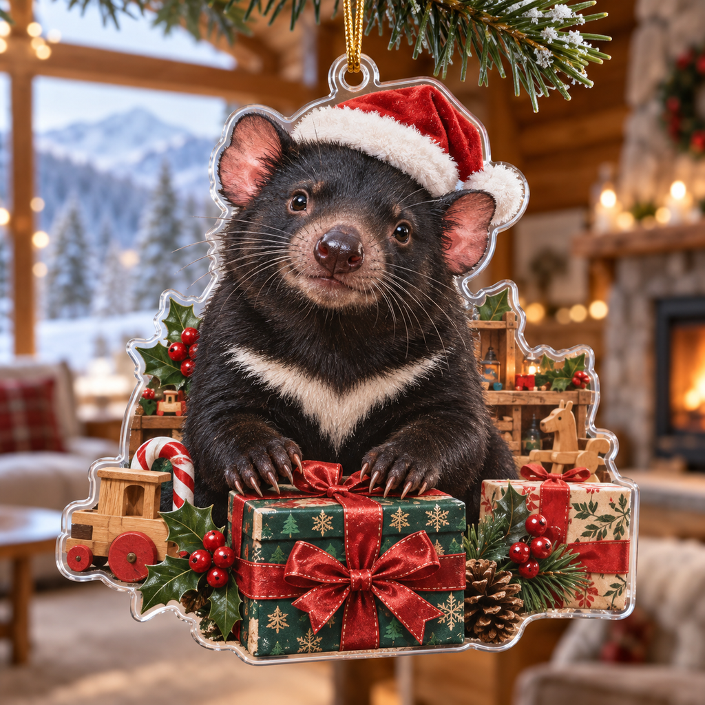Tasmanian Devil Acrylic Christmas Ornament — digital product visualization