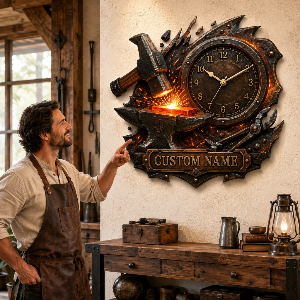 Blacksmith Custom Name Wall Clock — personalized with a custom name
