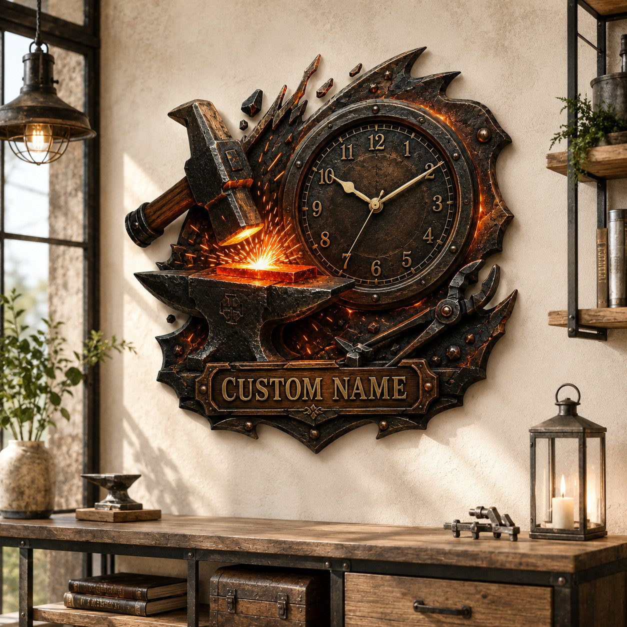 Blacksmith Custom Name Wall Clock — personalized with a custom name