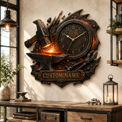 Blacksmith Custom Name Wall Clock — personalized with a custom name