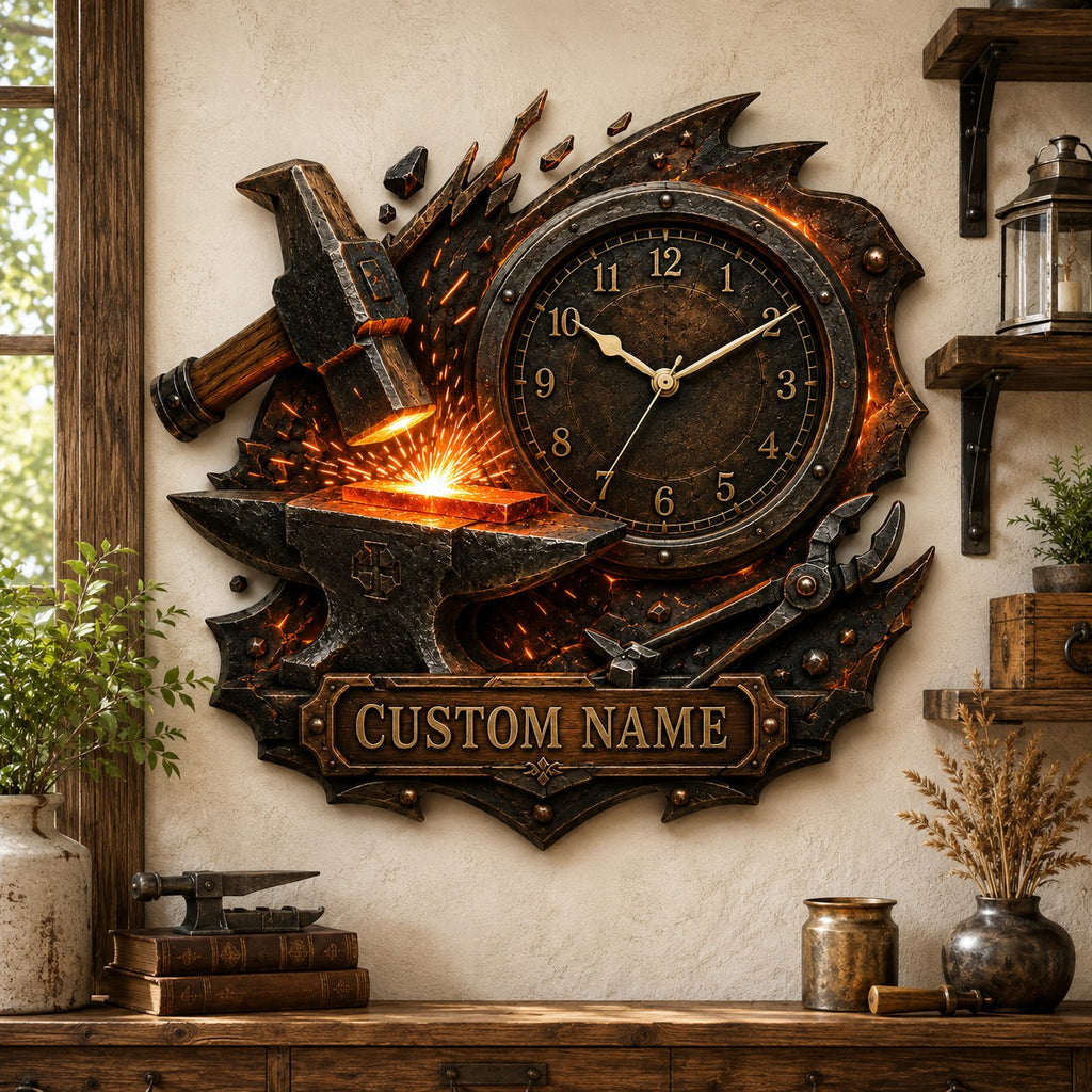 Blacksmith Custom Name Wall Clock — personalized with a custom name