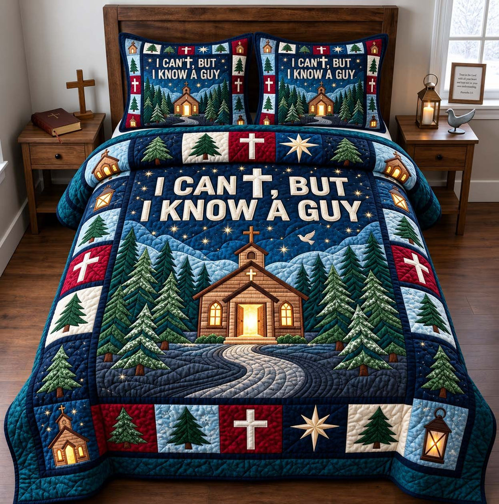 The Way To Him quilted 3-piece bedding set on a made bed with two matching pillow shams