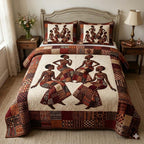 Tribal Grace quilted 3-piece bedding set on a made bed with two matching pillow shams