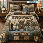 Trophy Dad 3-Piece Quilted Bedding Set QTCUZ quilted 3-piece bedding set on a made bed with two matching pillow shams