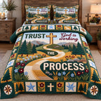 Trust The Process quilted 3-piece bedding set on a made bed with two matching pillow shams