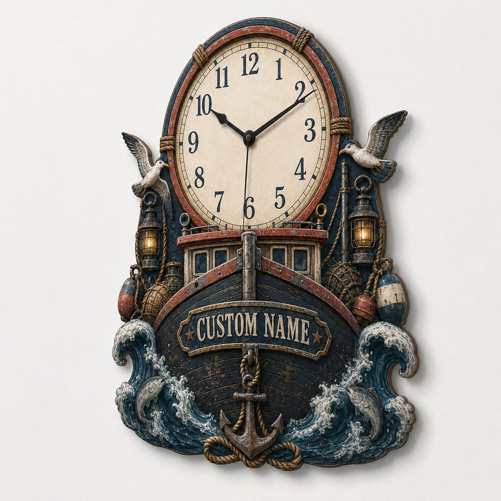 Commercial fishing crews Custom Name Wall Clock — personalized with a custom name