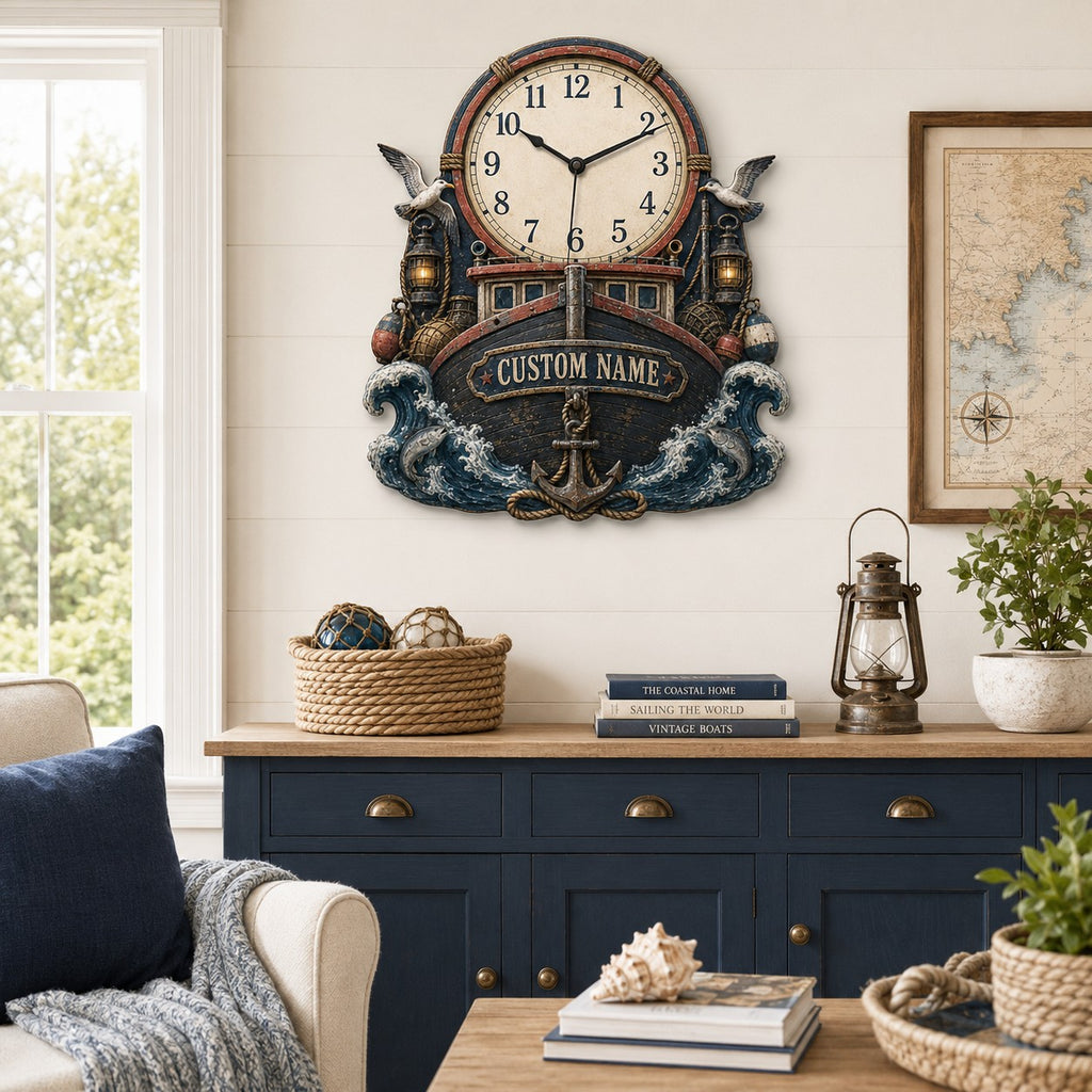 Commercial fishing crews Custom Name Wall Clock — personalized with a custom name