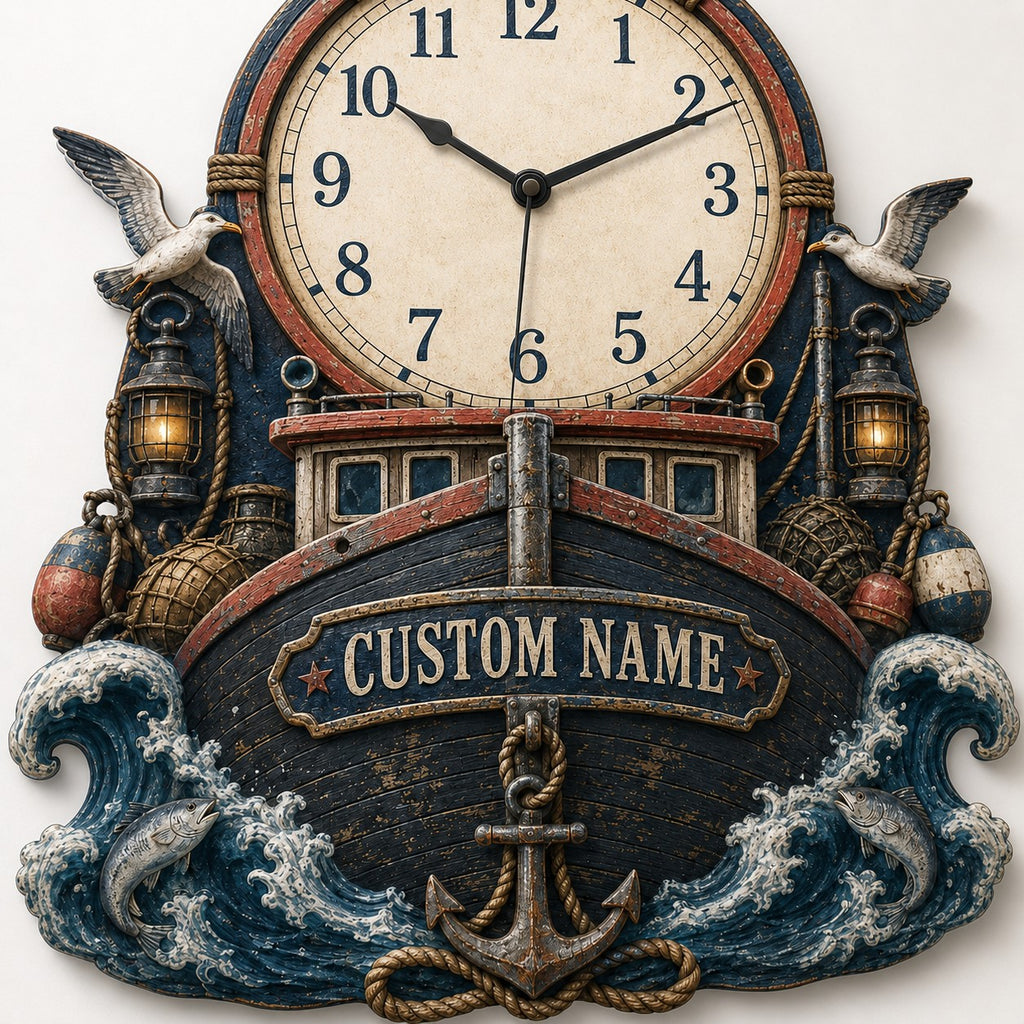Commercial fishing crews Custom Name Wall Clock — personalized with a custom name