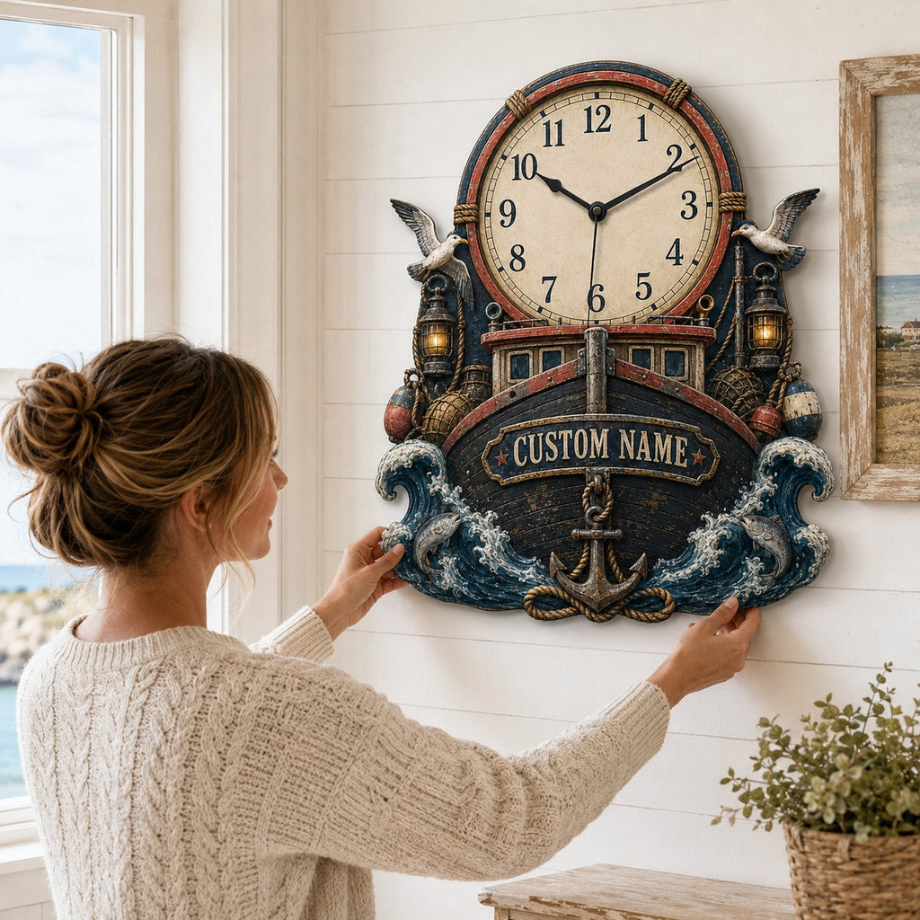 Commercial fishing crews Custom Name Wall Clock — personalized with a custom name