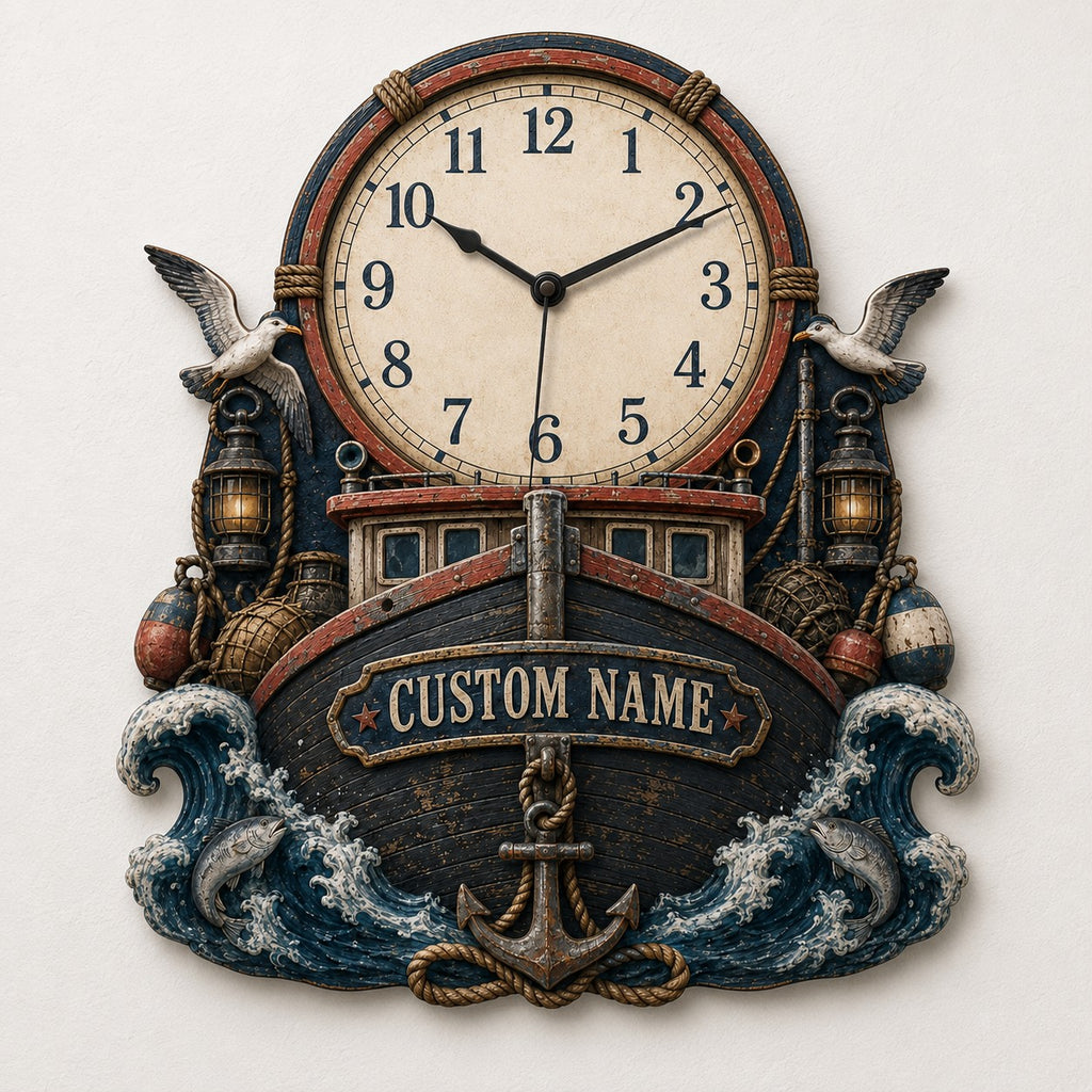 Commercial fishing crews Custom Name Wall Clock — personalized with a custom name