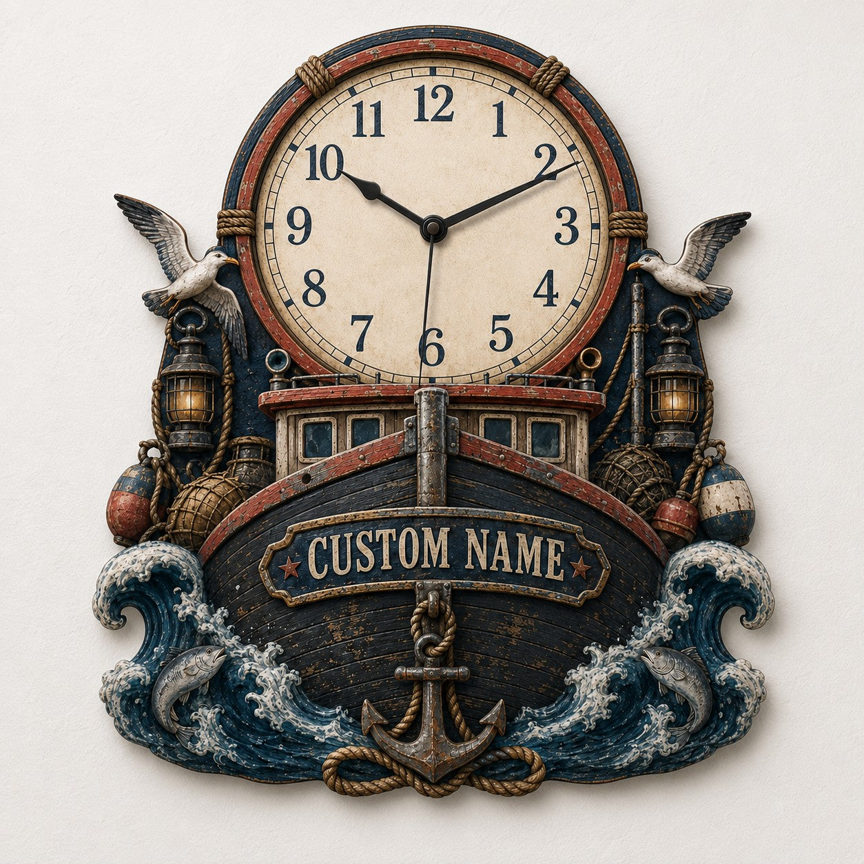Commercial fishing crews Custom Name Wall Clock — personalized with a custom name