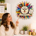 Teacher pencil Custom Name Wall Clock — personalized with a custom name