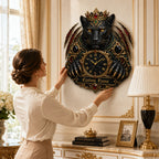 Personalized crowned black panther wall clock — personalized with a custom name