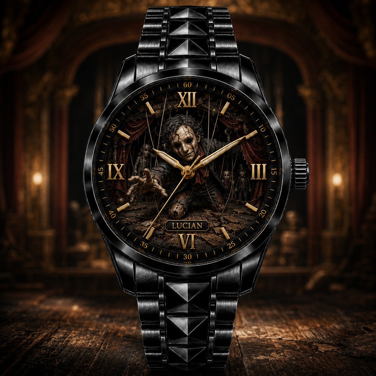 Custom Hollow Marionette Theatre Watch — personalized with a custom name