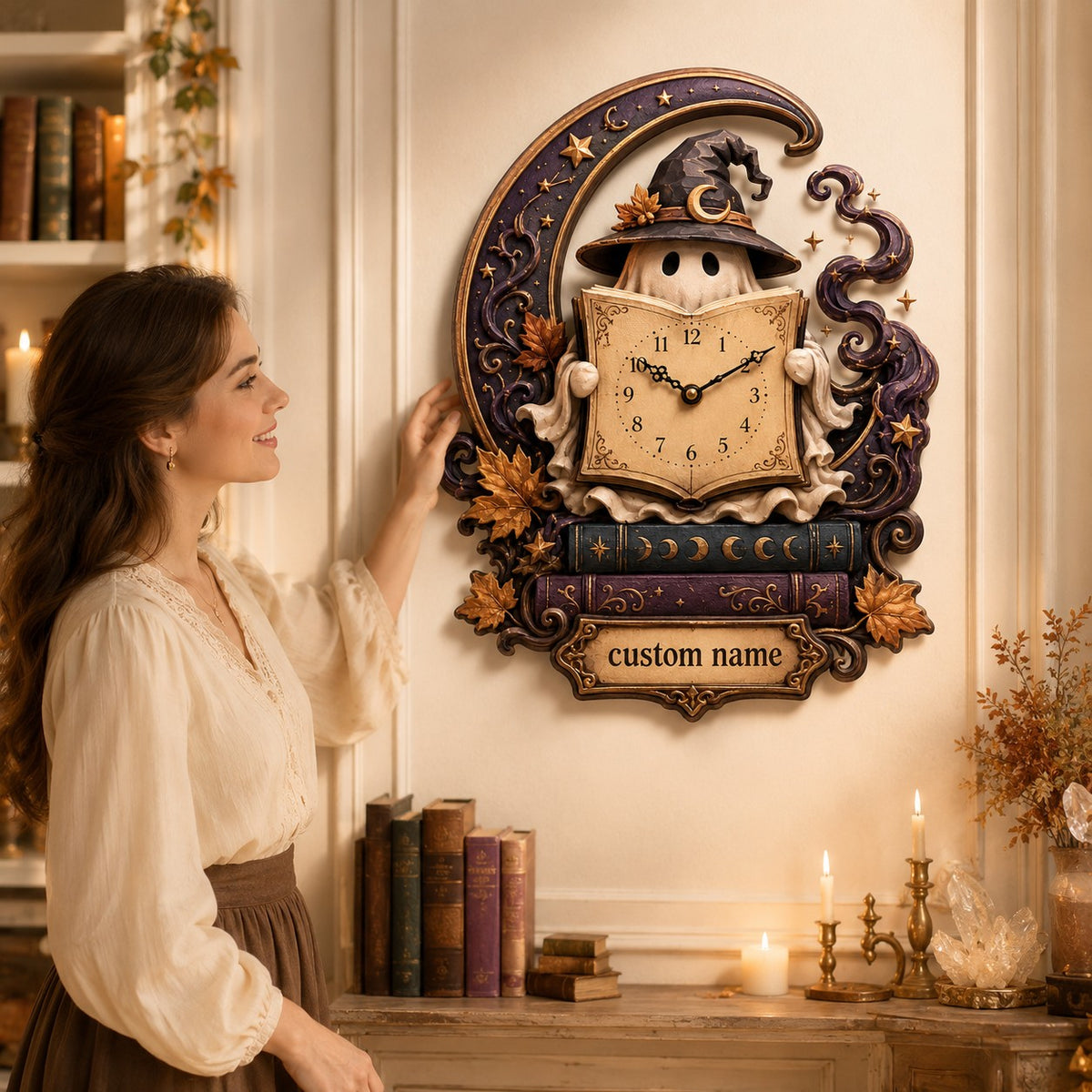 Personalized ghost reading wall clock — personalized with a custom name