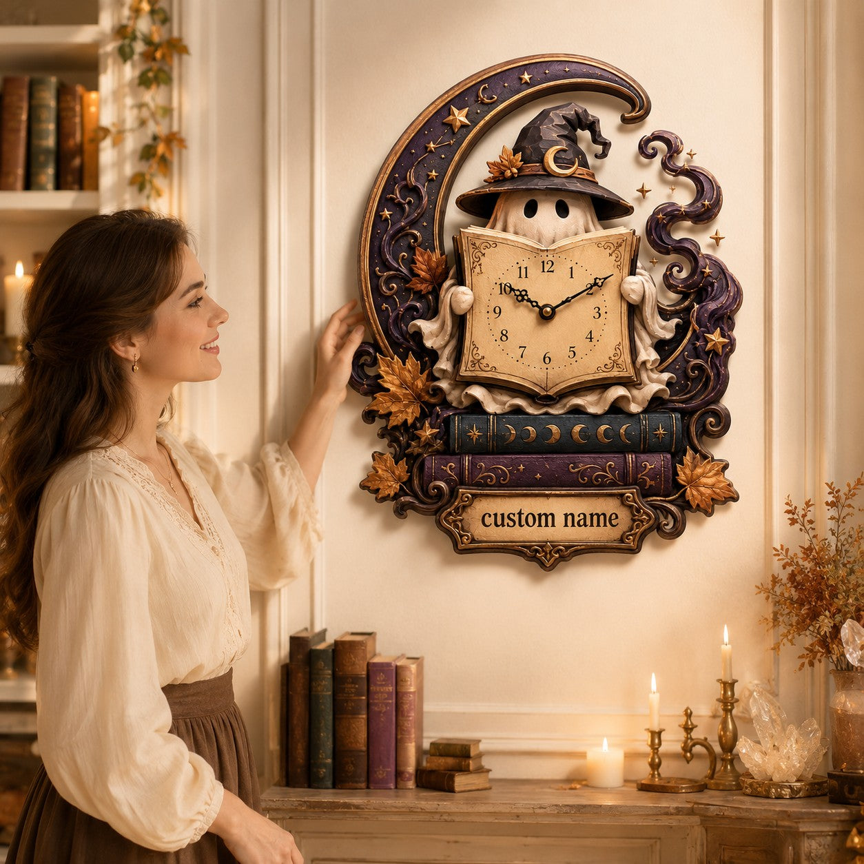 Personalized ghost reading wall clock — personalized with a custom name