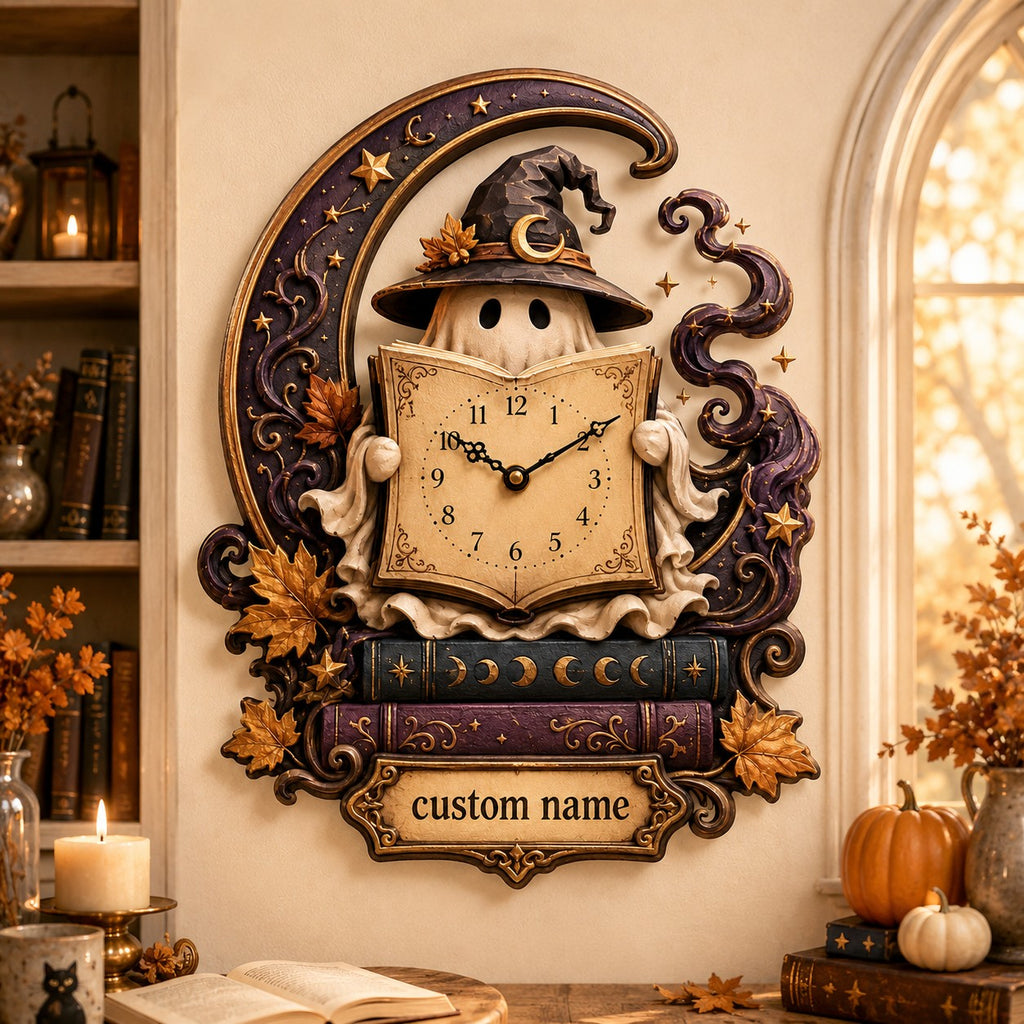 Personalized ghost reading wall clock — personalized with a custom name