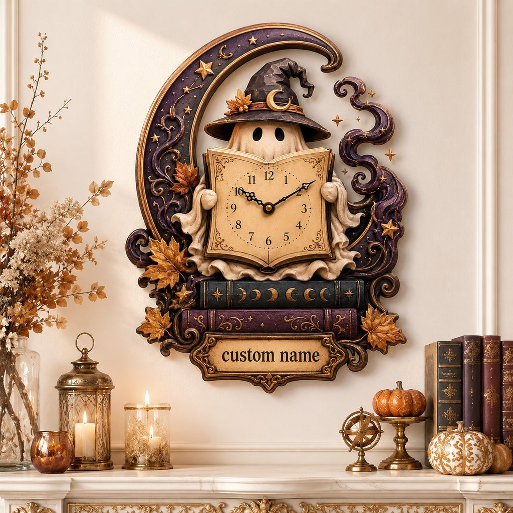 Personalized ghost reading wall clock — personalized with a custom name