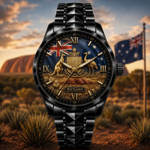 Personalized Australian Heritage Watch II with Custom Name - Men's & Women's, Leather or Metal Strap - Gift