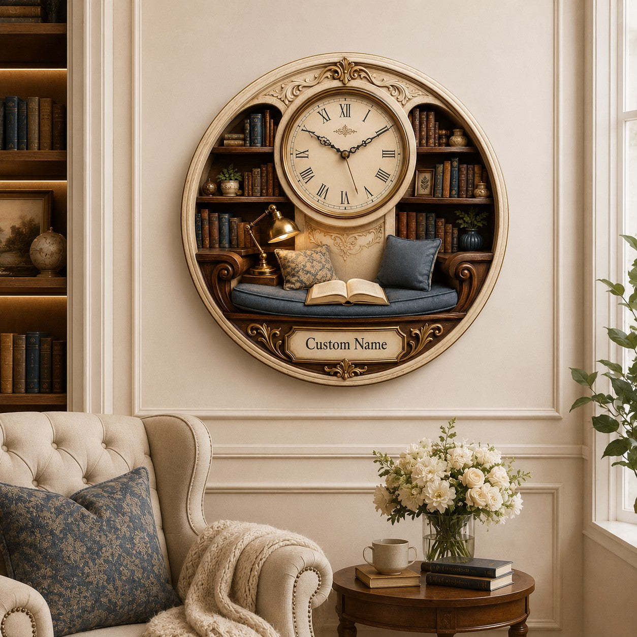 Personalized Reading Alcove Wall Clock — personalized with a custom name