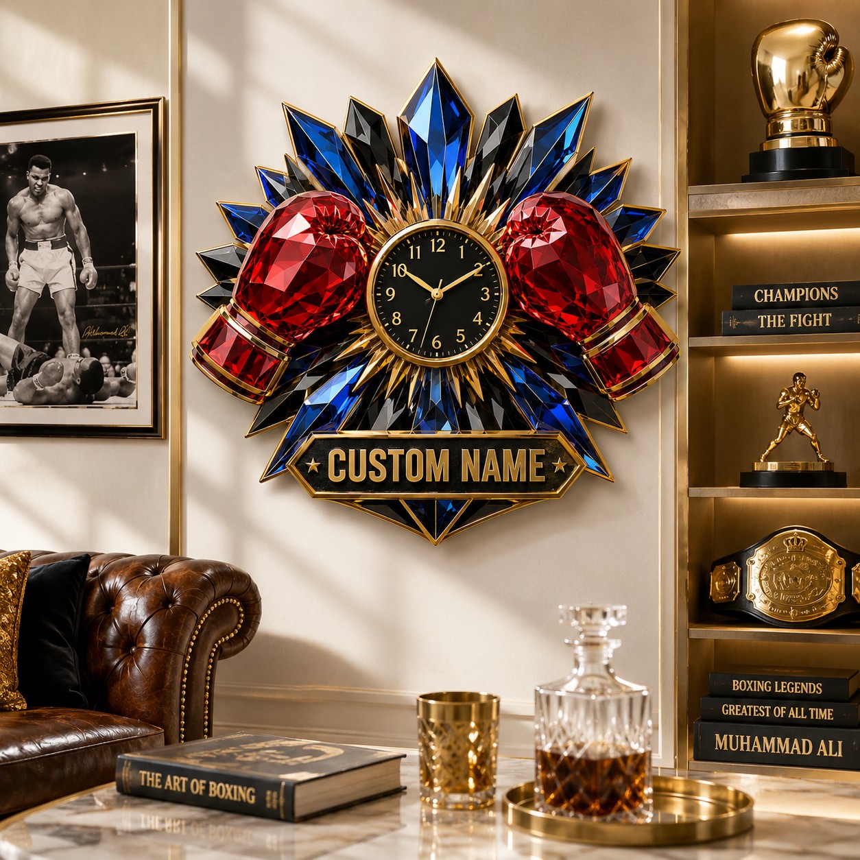 Boxing gloves Custom Name Wall Clock — personalized with a custom name