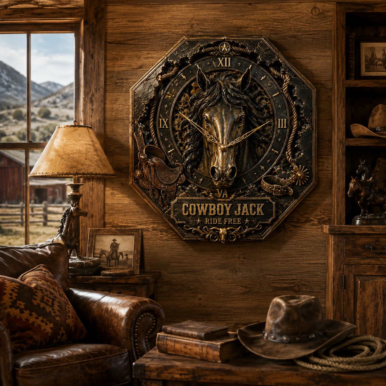 Personalized Western Cowboy Horse Custom Name Wall Clock — personalized with a custom name