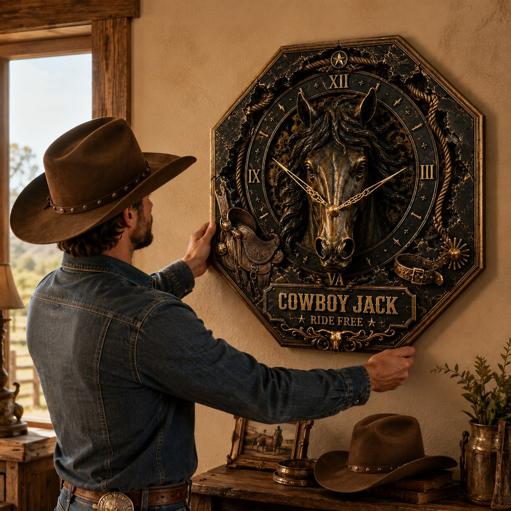 Personalized Western Cowboy Horse Custom Name Wall Clock — personalized with a custom name