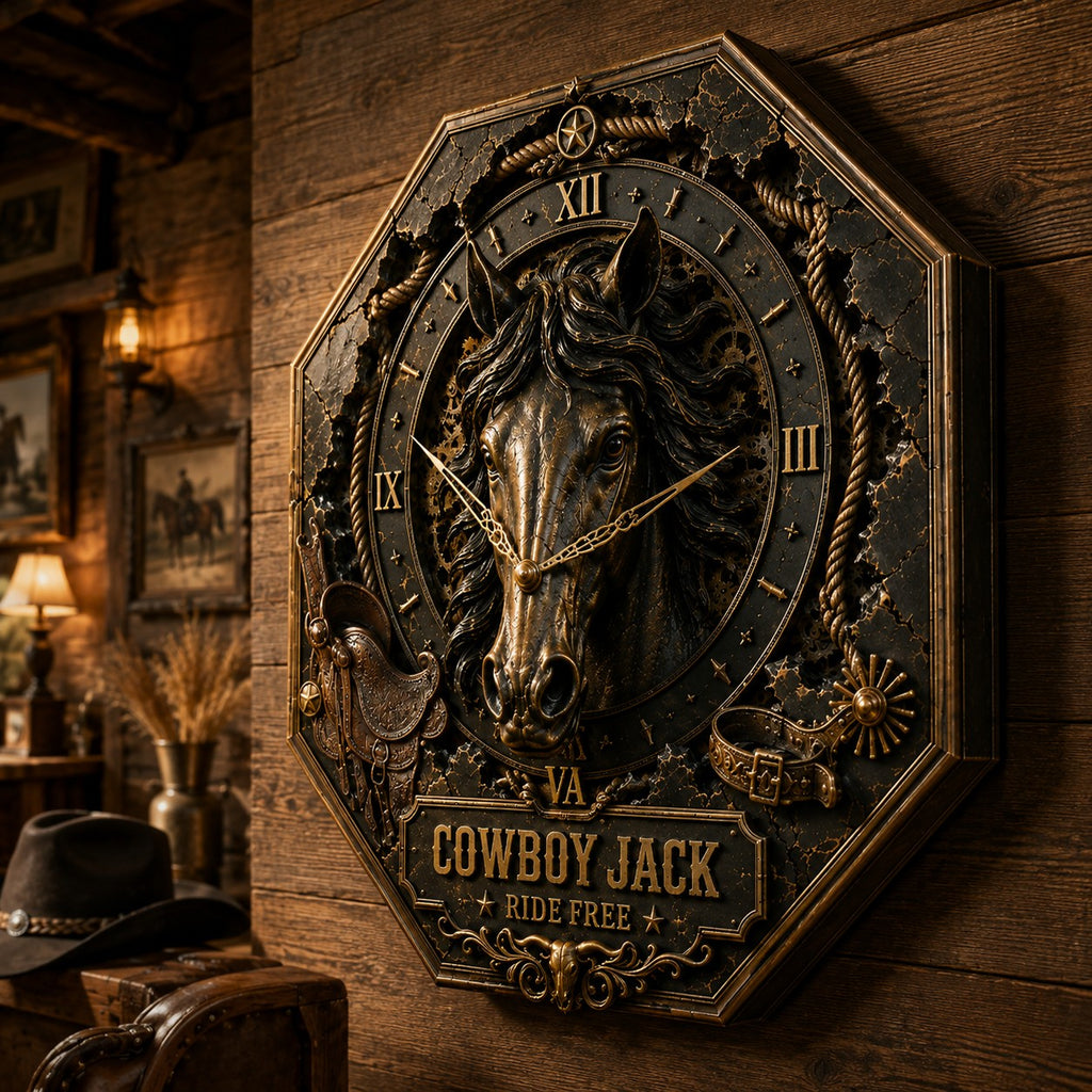 Personalized Western Cowboy Horse Custom Name Wall Clock — personalized with a custom name