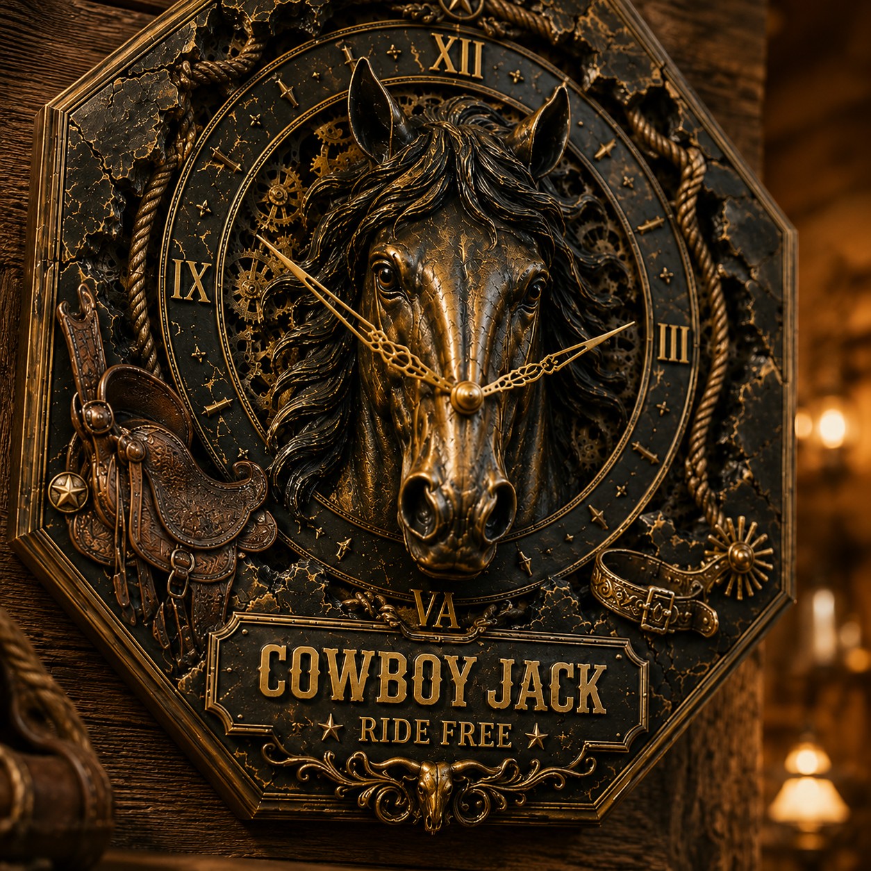 Personalized Western Cowboy Horse Custom Name Wall Clock — personalized with a custom name