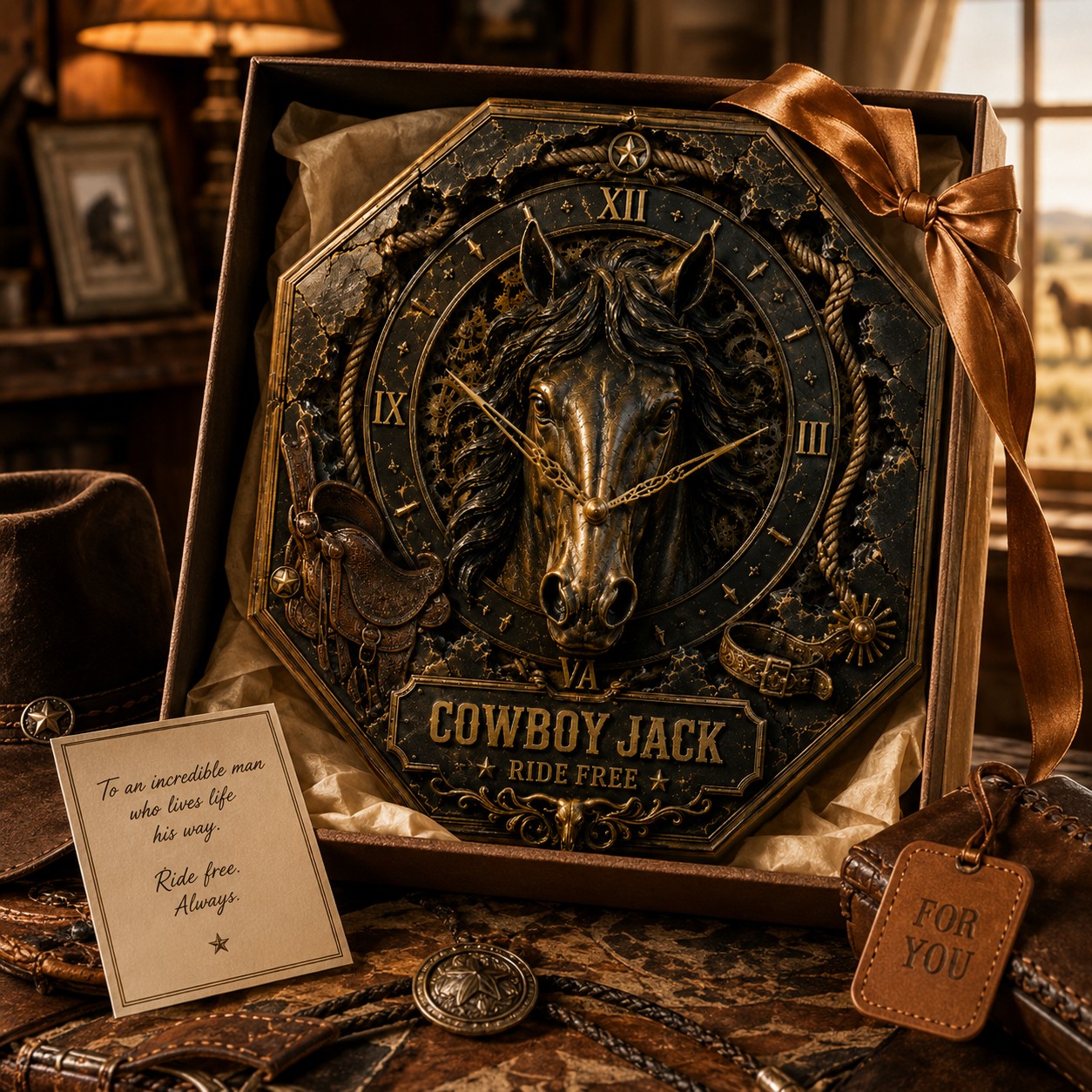 Personalized Western Cowboy Horse Custom Name Wall Clock — personalized with a custom name