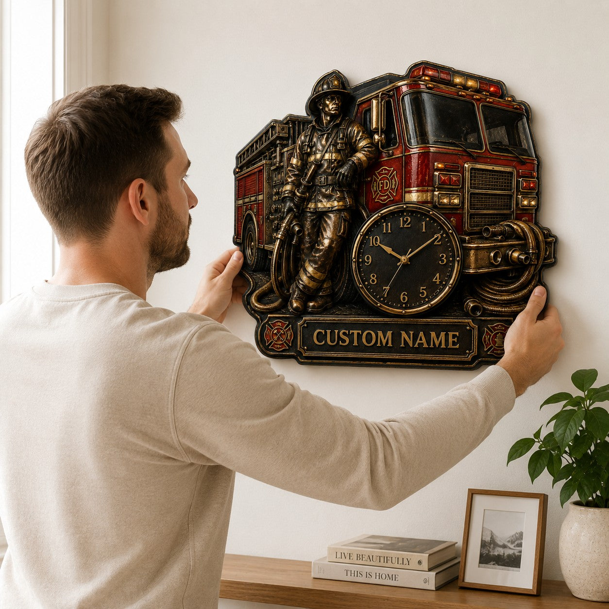 Fire engine collectors Custom Name Wall Clock — personalized with a custom name