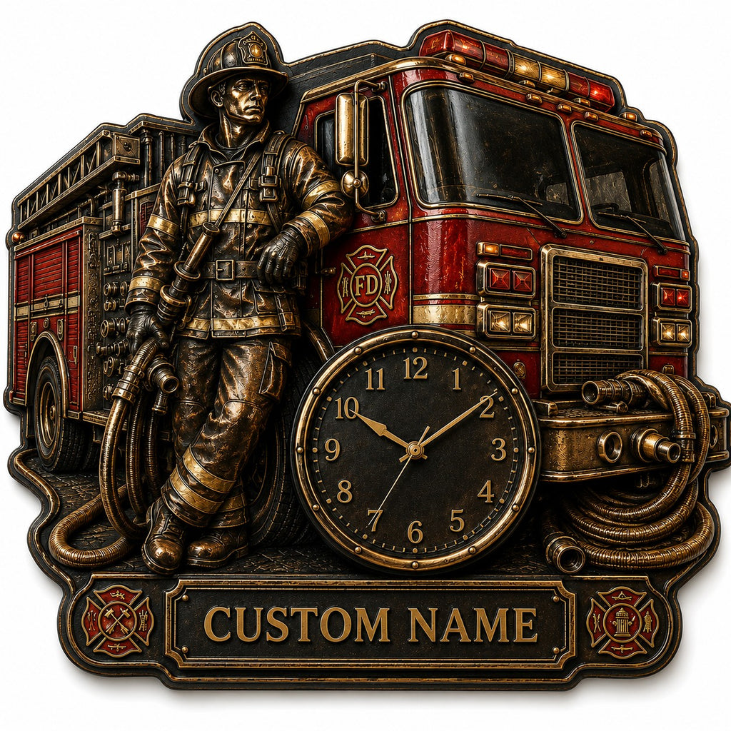 Fire engine collectors Custom Name Wall Clock — personalized with a custom name