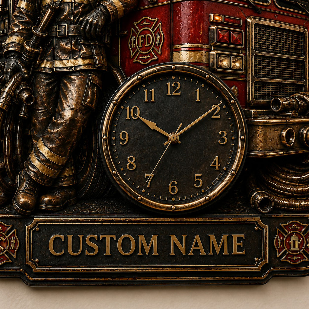 Fire engine collectors Custom Name Wall Clock — personalized with a custom name