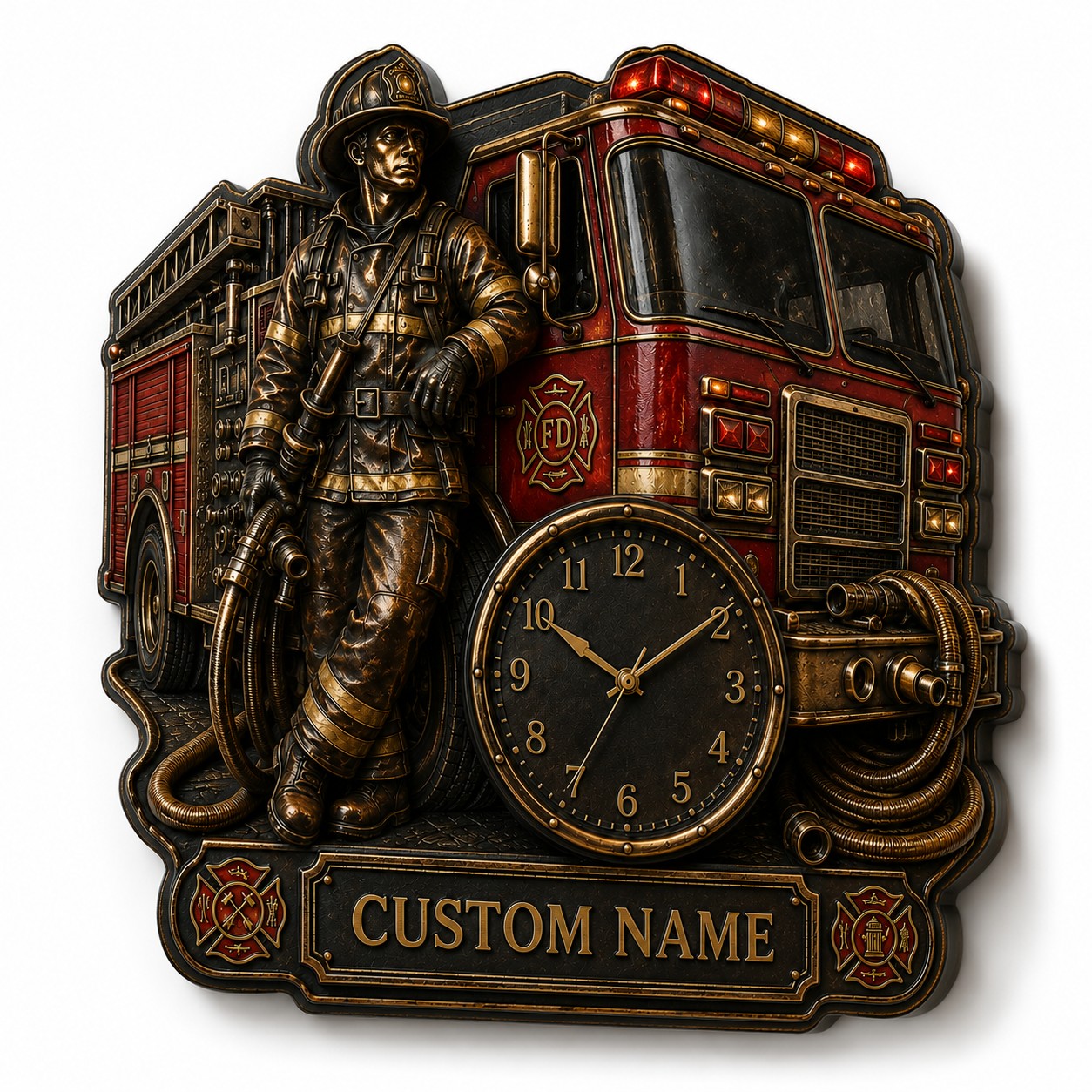 Fire engine collectors Custom Name Wall Clock — personalized with a custom name