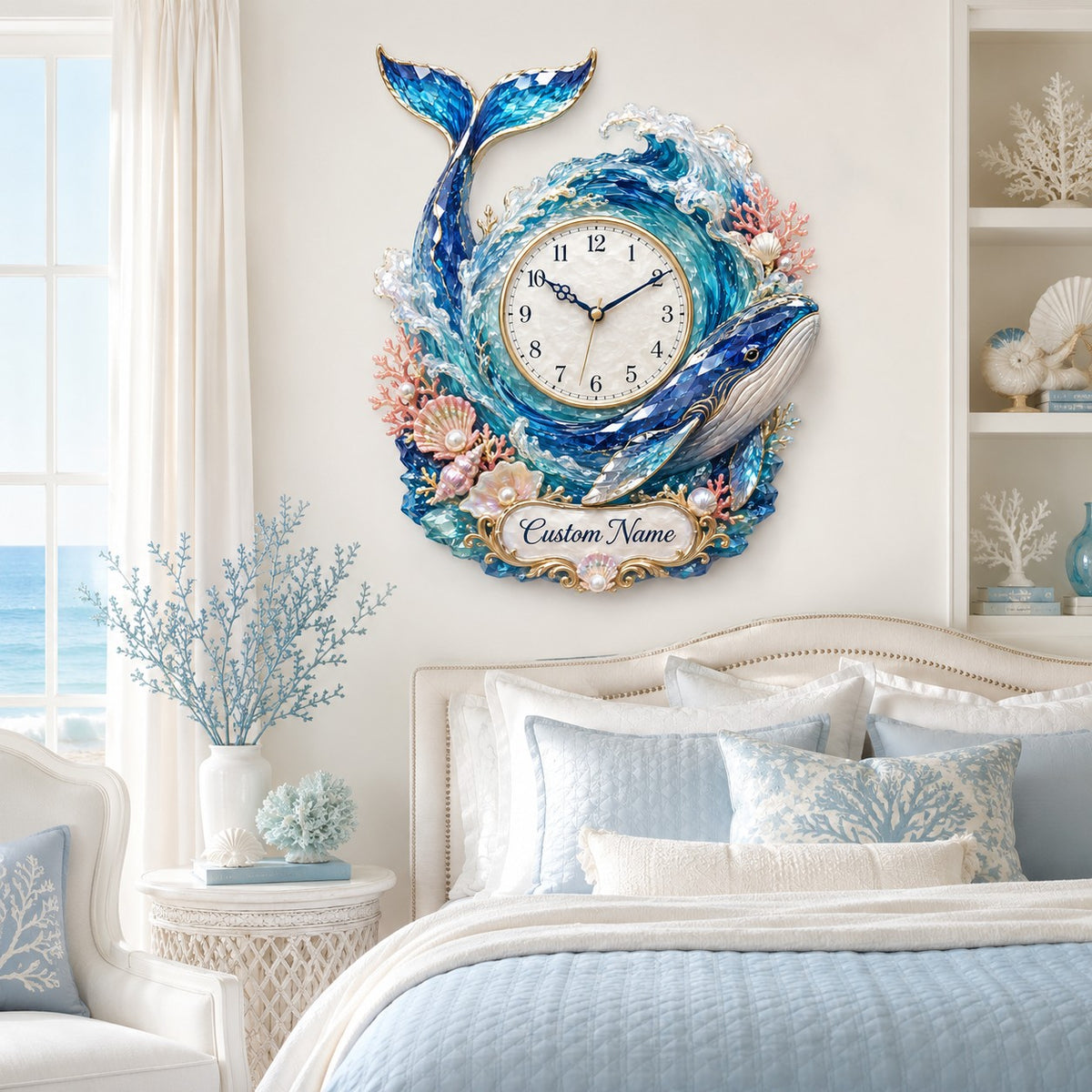 Personalized whale wave wall clock — personalized with a custom name