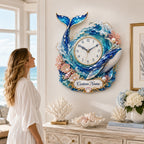 Personalized whale wave wall clock — personalized with a custom name