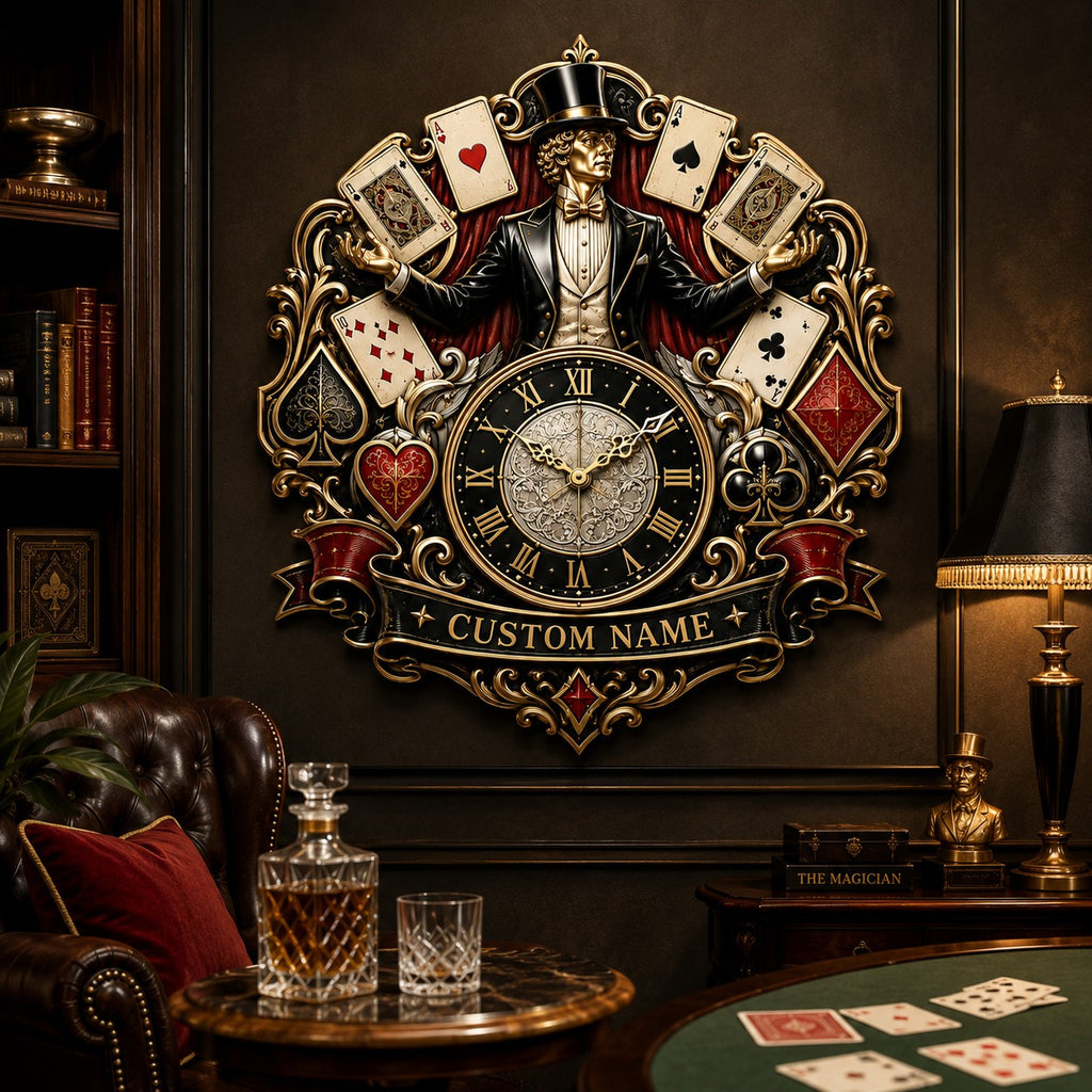 Professional and hobby magicians Custom Name Wall Clock — personalized with a custom name