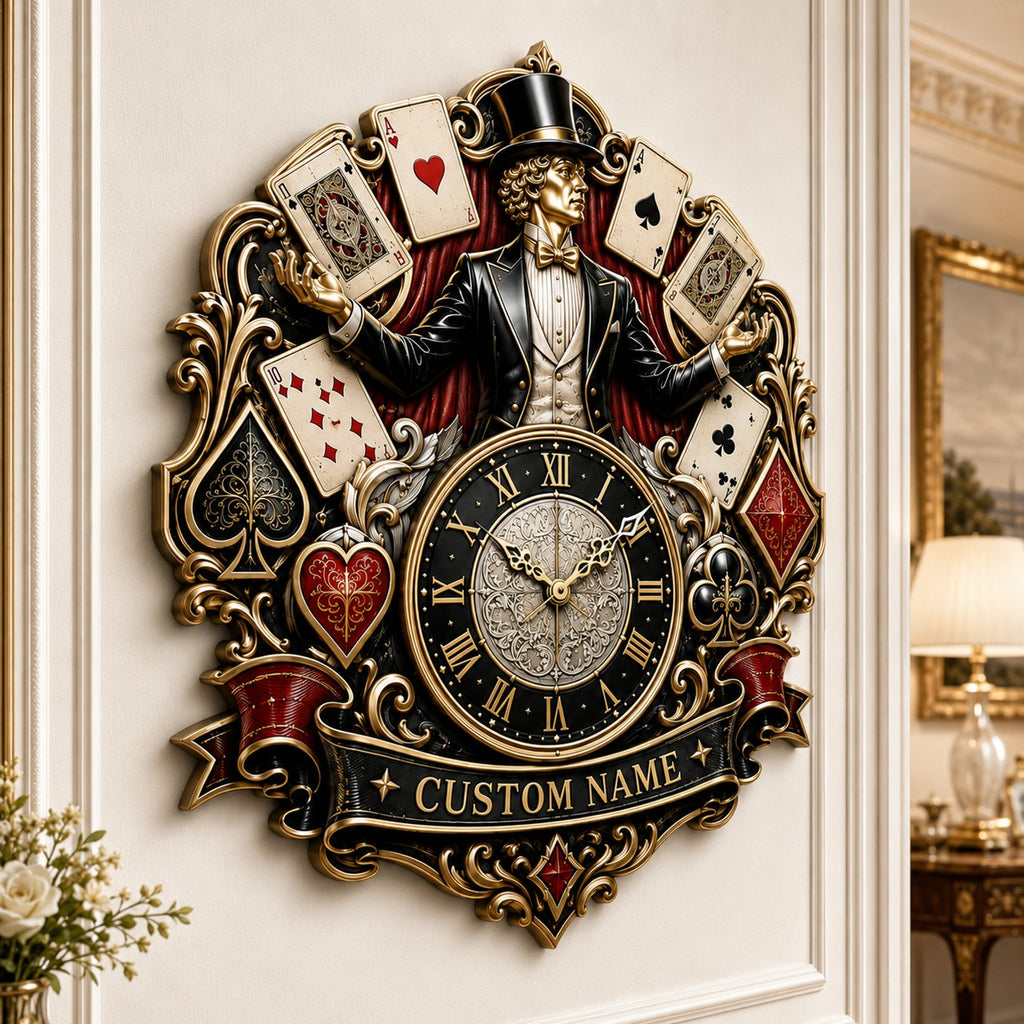 Professional and hobby magicians Custom Name Wall Clock — personalized with a custom name
