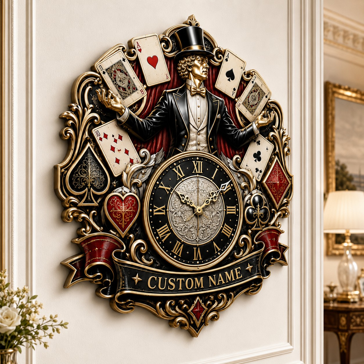 Professional and hobby magicians Custom Name Wall Clock — personalized with a custom name