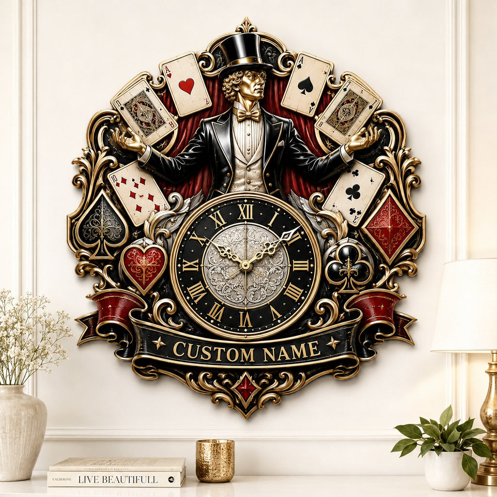 Professional and hobby magicians Custom Name Wall Clock — personalized with a custom name