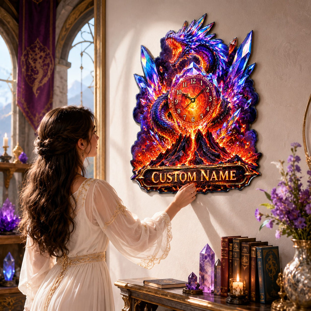Crystal dragon Custom Name Wall Clock — personalized with a custom name