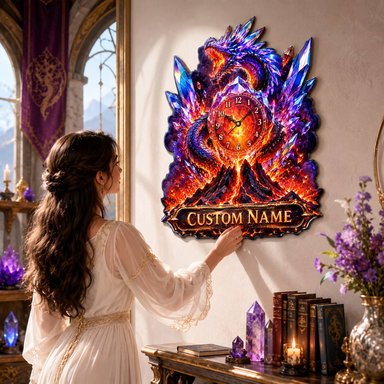 Crystal dragon Custom Name Wall Clock — personalized with a custom name