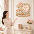 Personalized pink crystal deer and lotus wall clock — personalized with a custom name