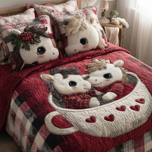 Valentine Couple Cats 3-Piece Quilted Bedding Set