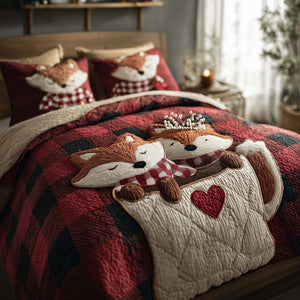 Valentine Couple Foxes 3-Piece Quilted Bedding Set