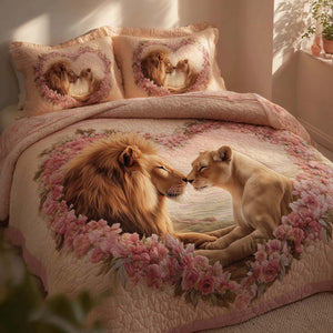 Valentine Couple Lions 3-Piece Quilted Bedding Set